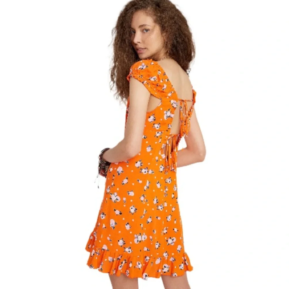 FREE PEOPLE | Like A Lady Mini Dress Orange Summer Beach Vacation Floral Boho